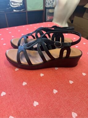 ComfortWedge Black Braided-Strap Women's Sandal